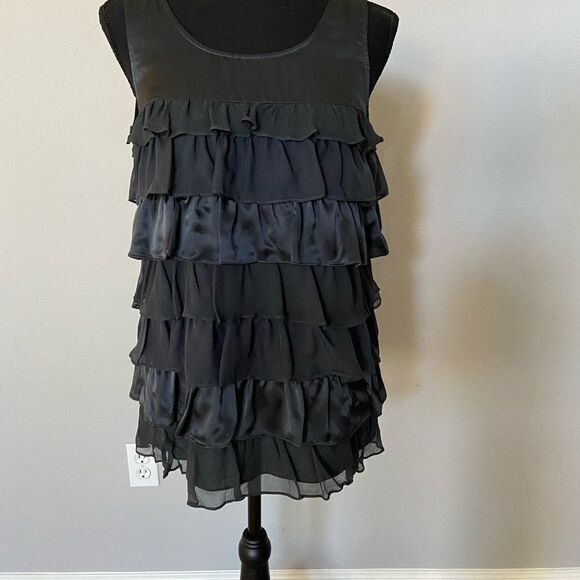 Garnet Hill Silk Black Ruffle Top Size 6 - Picture 4 of 7